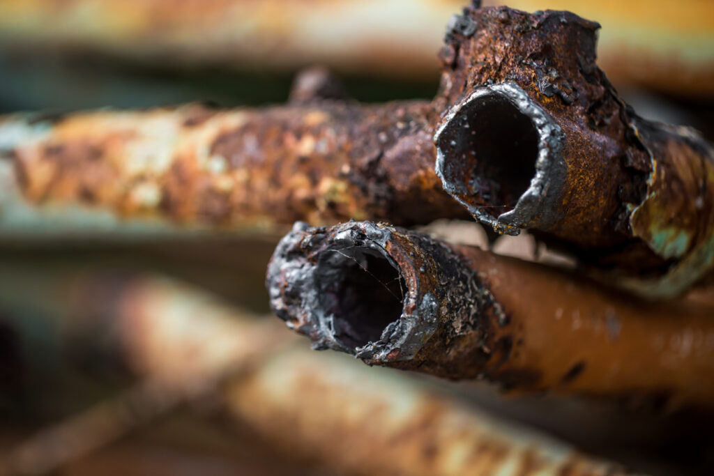 Corroded metal pipe sections removed from a home